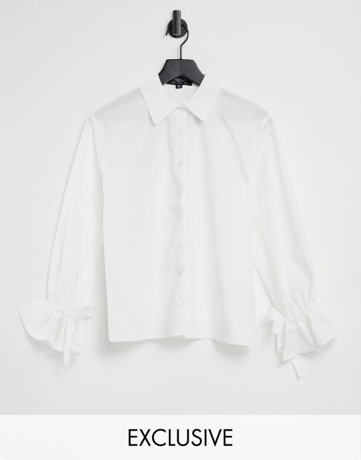 Esclusiva Outrageous Fortune - Camicia bianca oversize in popeline con polsini allacciati