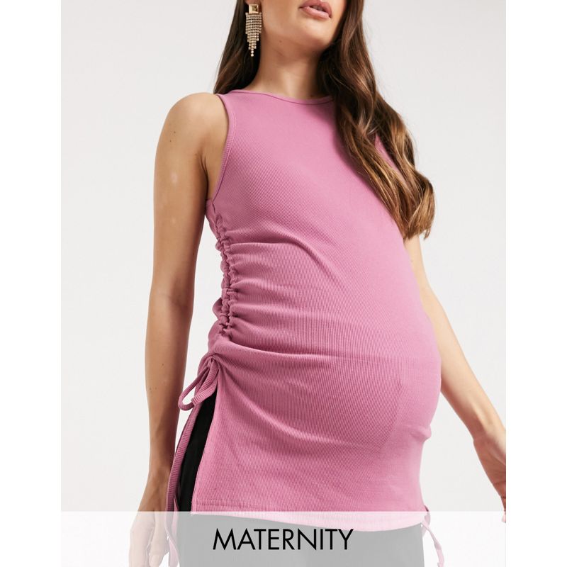 Donna XmXfs Esclusiva Outrageous Fortune Maternity - Top taglio lungo con dettagli arricciati sui lati rosa polvere