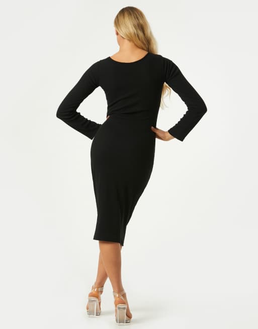 Esclusiva Outrageous Fortune - Vestito midi a maniche lunghe nero con bottoni, 2 di 4