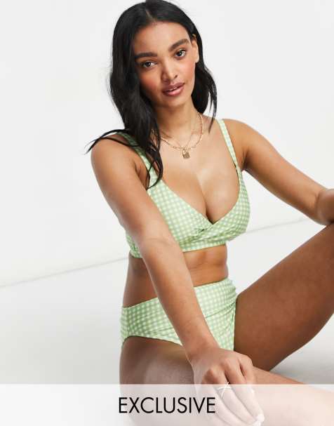 Esclusiva Peek & Beau Coppe Grandi - Top bikini a portafoglio verde a quadretti - view 1