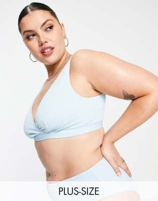 Top bikini a triangolo effetto stropicciato azzurro-Blu - Peek&Beau Curve Costume donna 