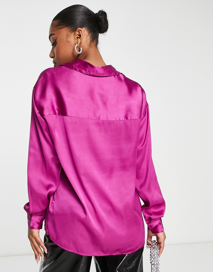 Camicia oversize in raso, colore viola acceso - Pieces Camicia donna  - immagine1
