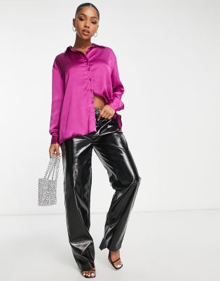 Camicia oversize in raso, colore viola acceso - Pieces Camicia donna  - immagine2