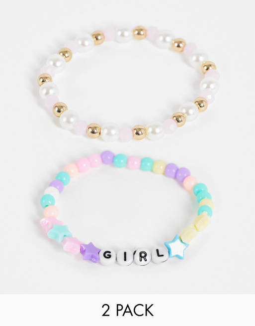 Esclusiva PIECES - Confezione da 2 bracciali con perline multicolore
