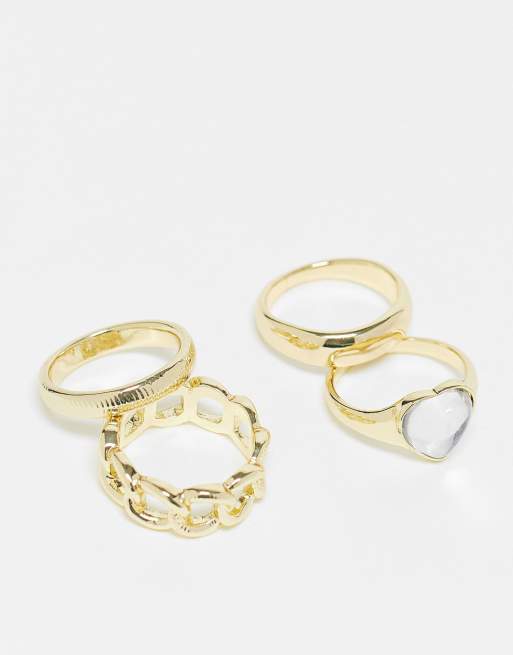 Esclusiva Pieces - Confezione da 4 anelli color oro misti