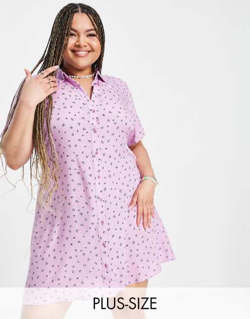 Esclusiva Pieces Curve - Vestito camicia corto lilla a fiori