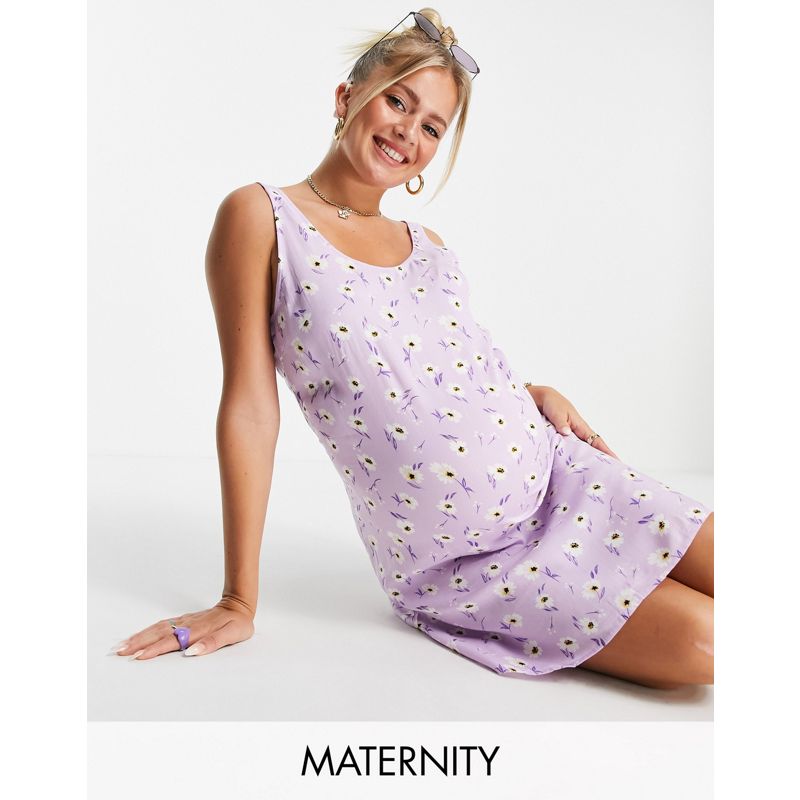 Vestiti casual AWKbG Esclusiva Pieces Maternity - Vestito a trapezio corto lilla a fiorellini