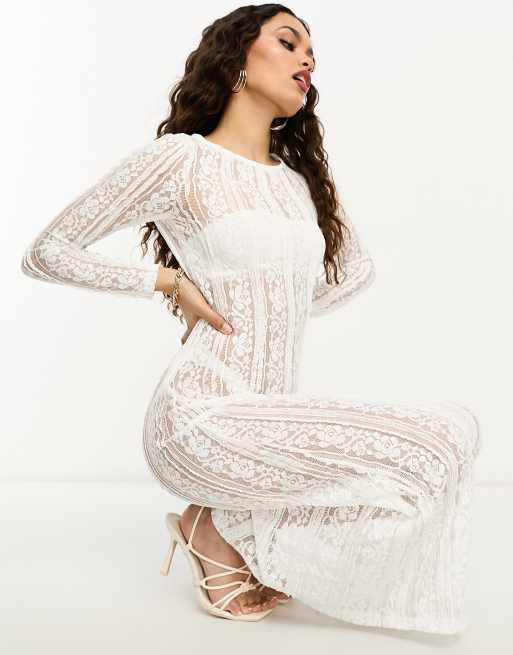 Esclusiva Pieces Petite - Bride To Be - Vestito lungo in pizzo bianco, 4 di 4