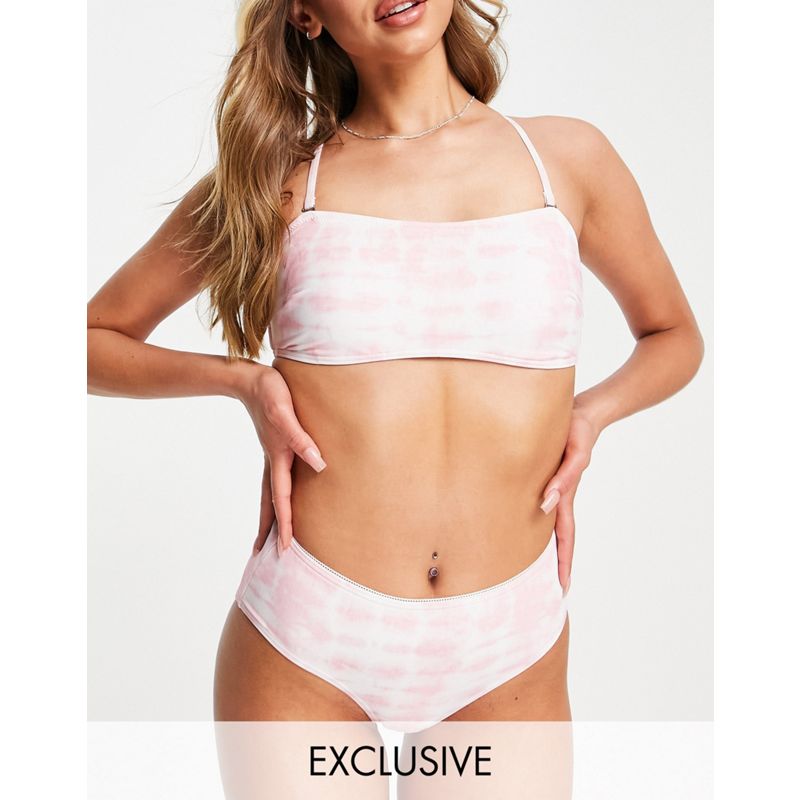 Costumi e Moda mare Donna Esclusiva Pieces - Slip bikini a vita alta rosa tie-dye