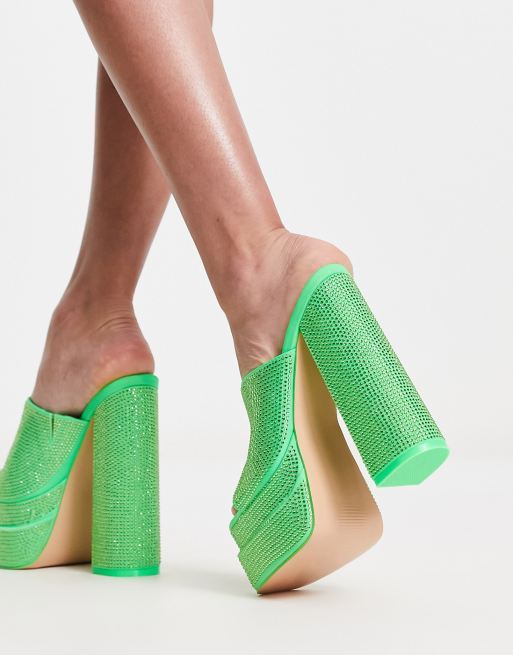 Esclusiva Public Desire - Runaway - Sabot verdi con plateau decorato, 3 di 4