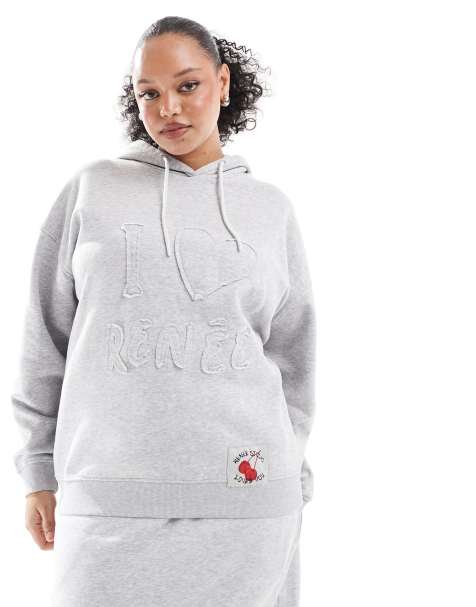 Esclusiva Renee Studio Plus - Felpa con cappuccio grigia con logo applicato oversize "I Love Renee" in coordinato - view 1
