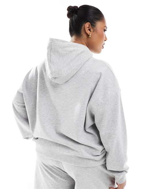 Esclusiva Renee Studio Plus - Felpa grigia oversize con cappuccio e logo con fiore ricamato in coordinato   , 4 di 4