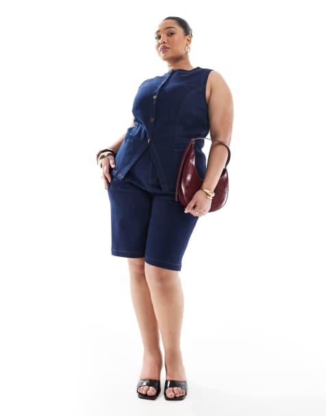 Esclusiva Renee Studio Plus - Gilet in denim lavaggio scuro con bottoni sul davanti in coordinato - view 1