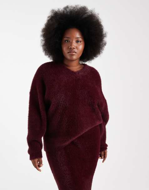 Esclusiva Renee Studio Plus - Maglione soffice bordeaux con scollo a V in coordinato - view 1