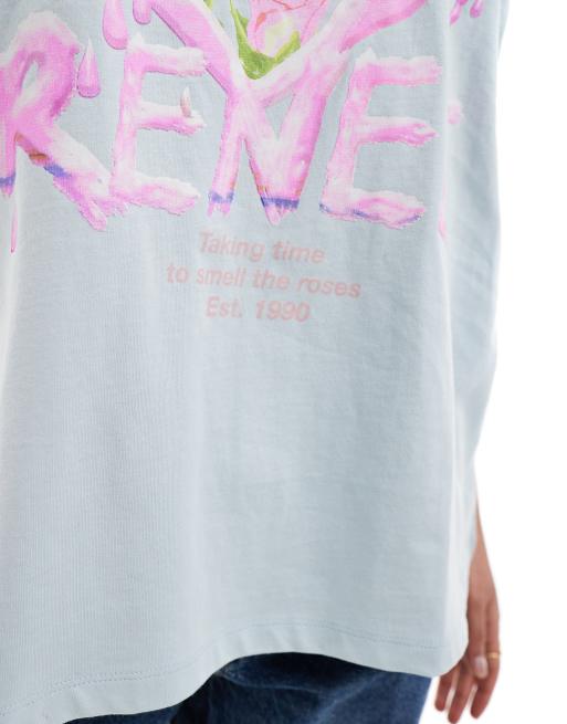Esclusiva Renee Studio Plus - T-shirt girocollo azzurra con cuore stampato e fiori  , 4 di 4