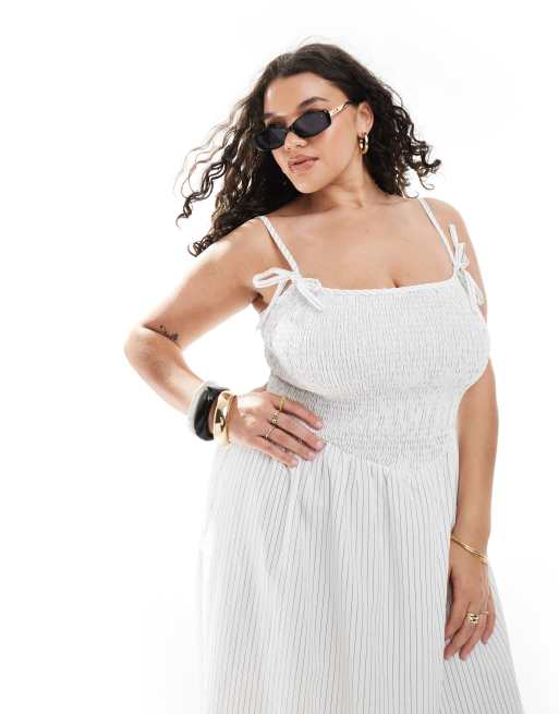 Esclusiva Renee Studio Plus - Vestito midi arricciato a righe bianche e nere, 2 di 4