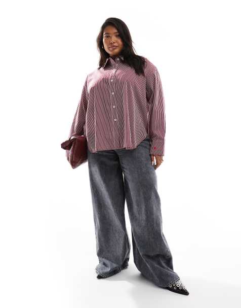 Esclusiva Renee Studio Plus x Holly Wynne - Camicia taglio lungo oversize bordeaux a righe - view 1