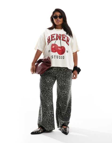 Esclusiva Renee Studio Plus x Holly Wynne - Pantaloni a fondo ampio con stampa leopardata - view 1
