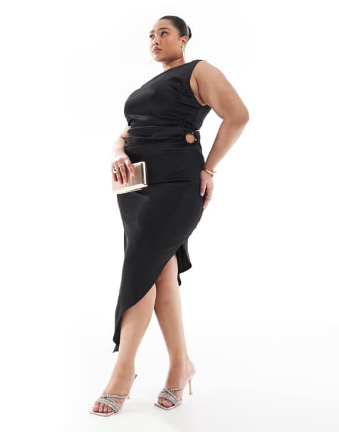 Esclusiva Renee Studio - Vestito midi asimmetrico nero con anello e cut-out - view 1
