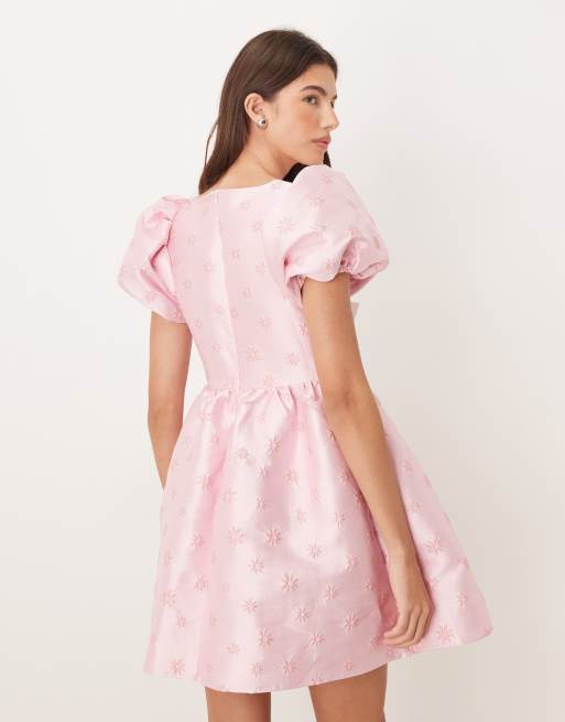 Esclusiva Sister Jane - Vestito corto rosa con scollo a V e maniche a sbuffo con fiocco, 4 di 4