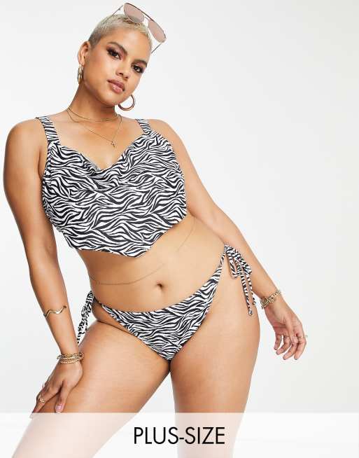 Esclusiva South Beach Curve - Mix & Match - Top bikini con fondo a punta e stampa zebrata 