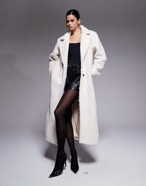 Esclusiva The Frolic - Cappotto lungo effetto peluche color crema con colletto - view 1