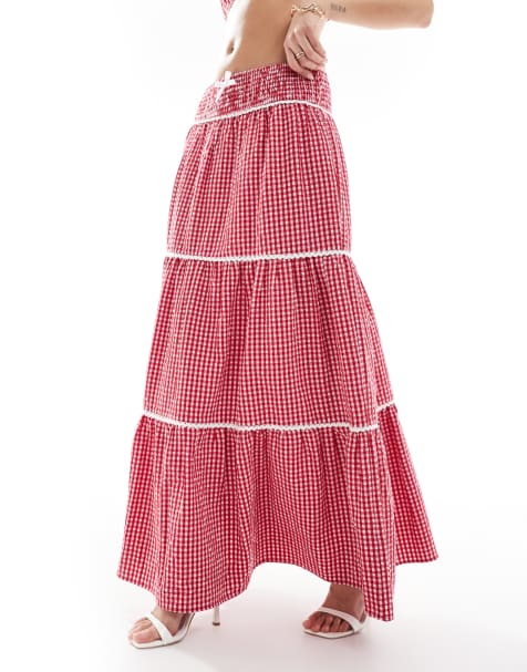 Esclusiva The Frolic - Coordinato rosso a quadretti con canottiera corta e gonna lunga - view 1