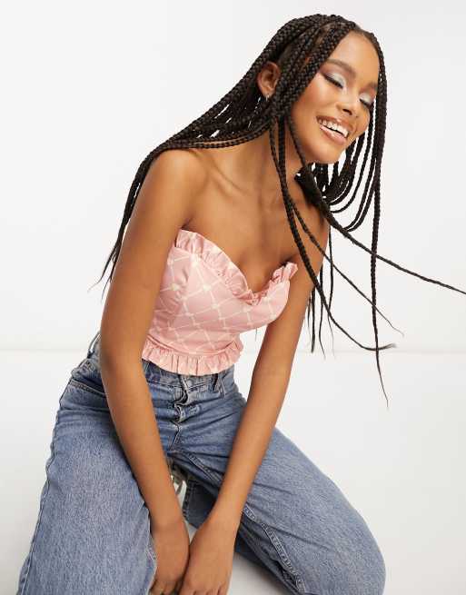 Esclusiva The Frolic - Corsetto color pesca con stampa a rombi e cuori   