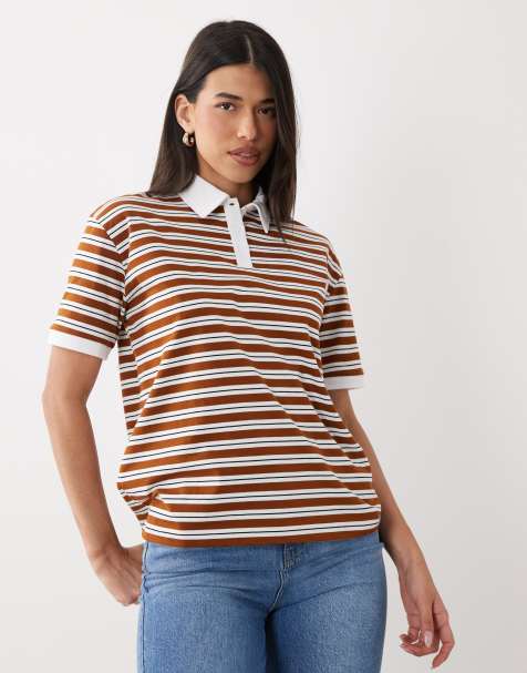 Esclusiva The Frolic - Polo oversize stile rugby con colletto color senape e bianco a righe - view 1