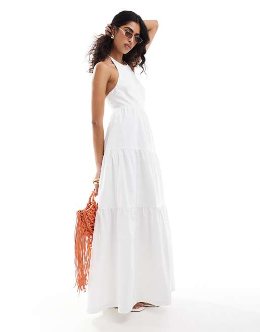 Esclusiva The Frolic - Sandy - Vestito da mare lungo a balze bianco sporco arricciato sul retro   