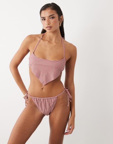 Esclusiva The Frolic - Slip bikini rosso a quadretti con laccetti laterali in coordinato - view 1