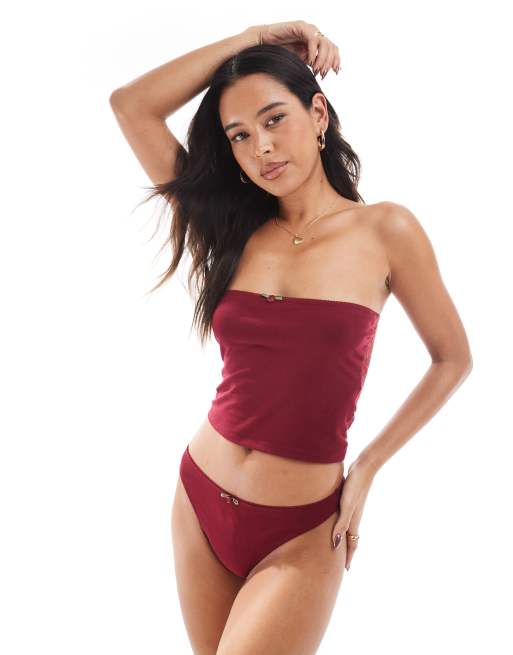 Esclusiva The Frolic - Slip bordeaux con dettaglio a forma di rosa in coordinato  