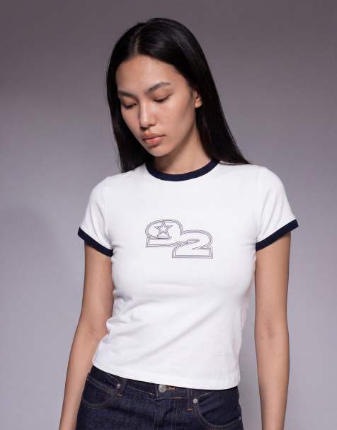 Esclusiva The Frolic - T-shirt mini bianca in misto cotone con stampa di stelle e numero sul davanti - view 1