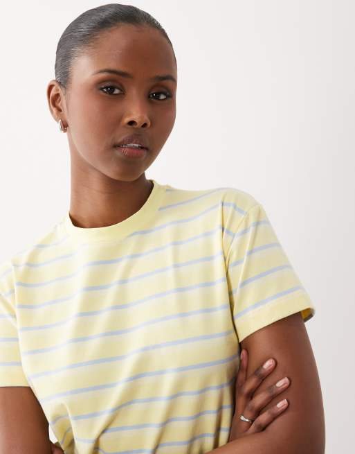 Esclusiva The Frolic - T-shirt mini in cotone extra larga gialla a righe, 3 di 4