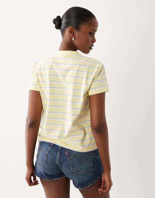 Esclusiva The Frolic - T-shirt mini in cotone extra larga gialla a righe, 4 di 4