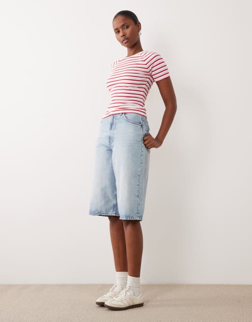 Esclusiva The Frolic - T-shirt mini in misto cotone a righe rosse e blu, 2 di 4