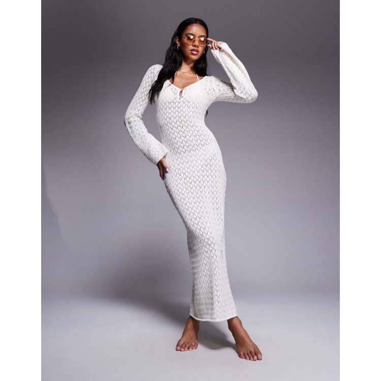 Abito Lungo Bianco Donna Maxi Abito Da Donna All'uncinetto, A