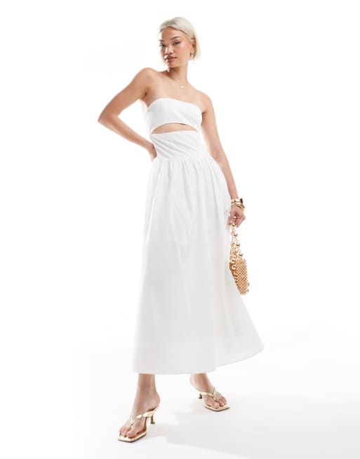 Esclusiva The Frolic - Vestito lungo bianco in popeline a fascia con cut-out allacciato sul retro  