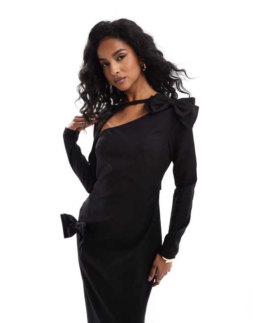 Esclusiva The Frolic - Vestito lungo nero con fiocco e cut-out   , 4 di 4