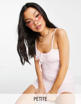 Vero Moda Petite Exclusive jersey cami mini dress in pink gingham - ASOS Price Checker