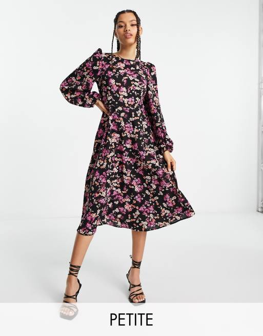 Esclusiva Vero Moda Petite - Vestito midi con stampa a fiori e maniche a palloncino