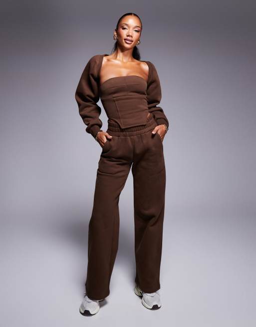Esclusiva Wanderdoll - Everyday - Coordinato color cioccolato con interno felpato composto da top stile corsetto, coprispalle, joggers e felpa con cappuccio e zip