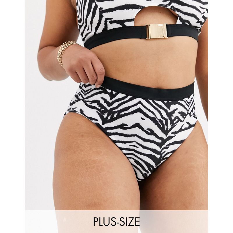  In esclusiva Esclusiva Wolf & Whistle Curve - Eco - Slip bikini a vita alta con cut-out bianco e nero zebrato