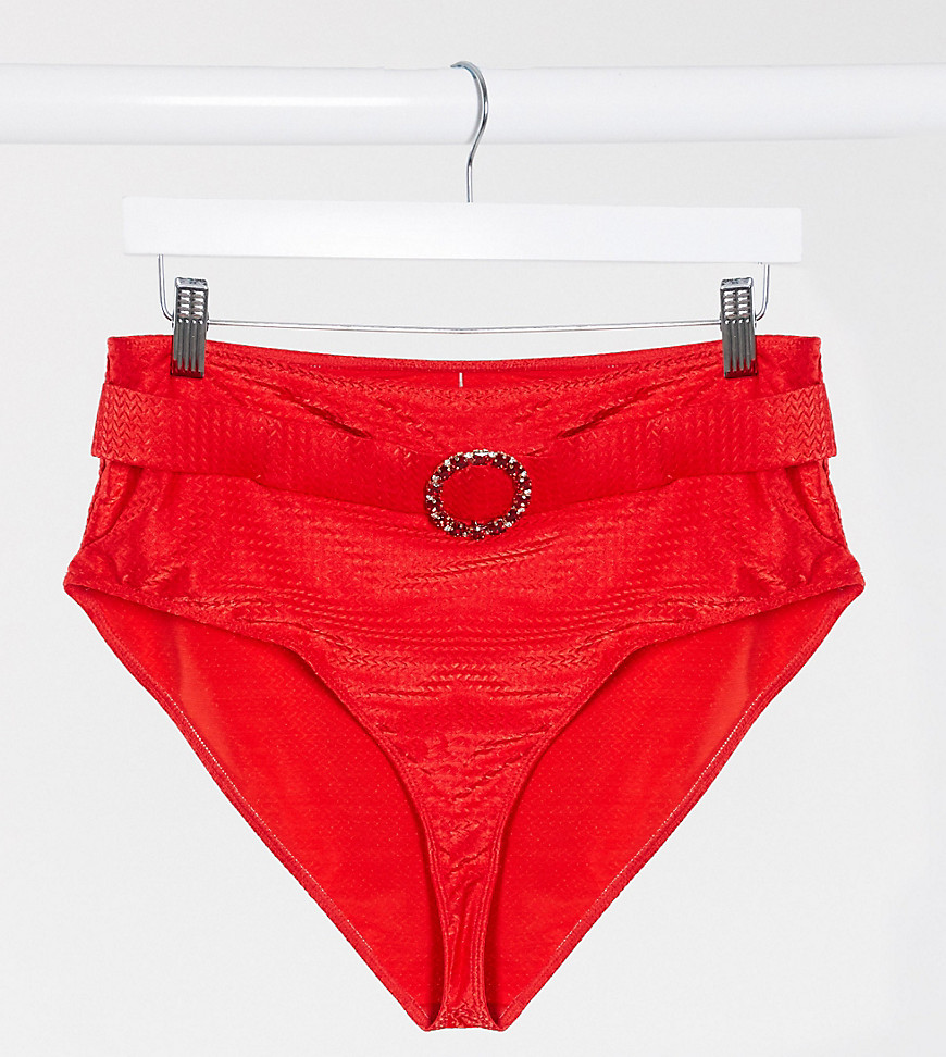 Costume Rosso donna Esclusiva Wolf&Whistle Curve - Slip bikini vita alta rosso con cintura