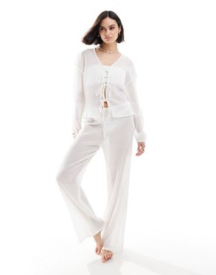 Esmee beach drawstring textured sheer trouser co-ord in white - ASOS Price Checker