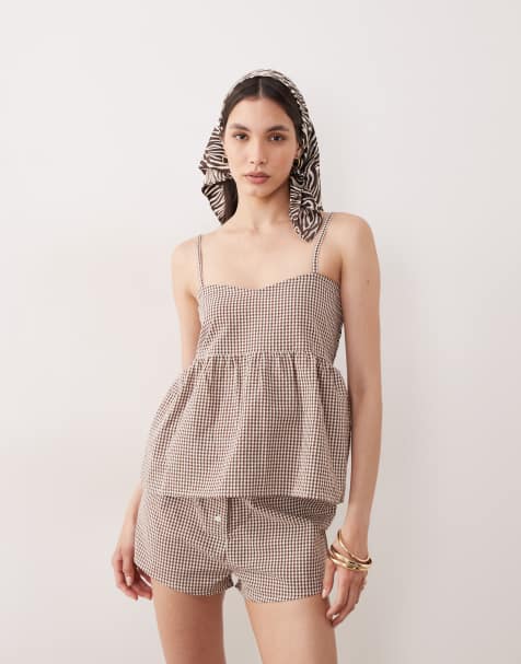 Esmée beach set in brown gingham - view 1