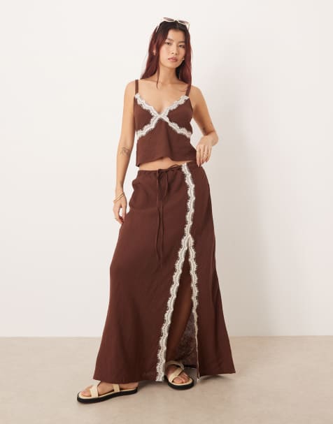 Esmée beach set with cream lace detail in brown - view 1