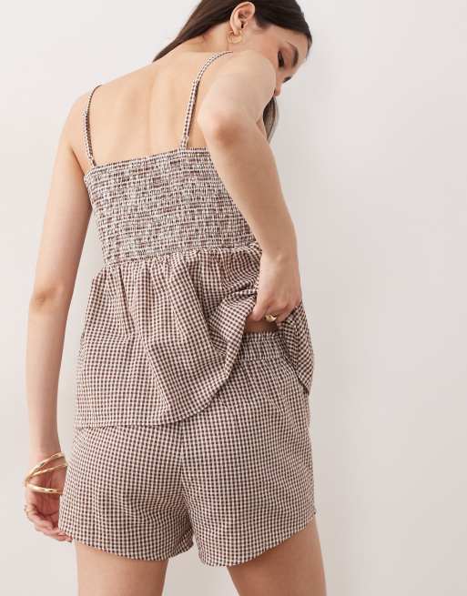 Esmee beach short co-ord in brown gingham, 4 of 5