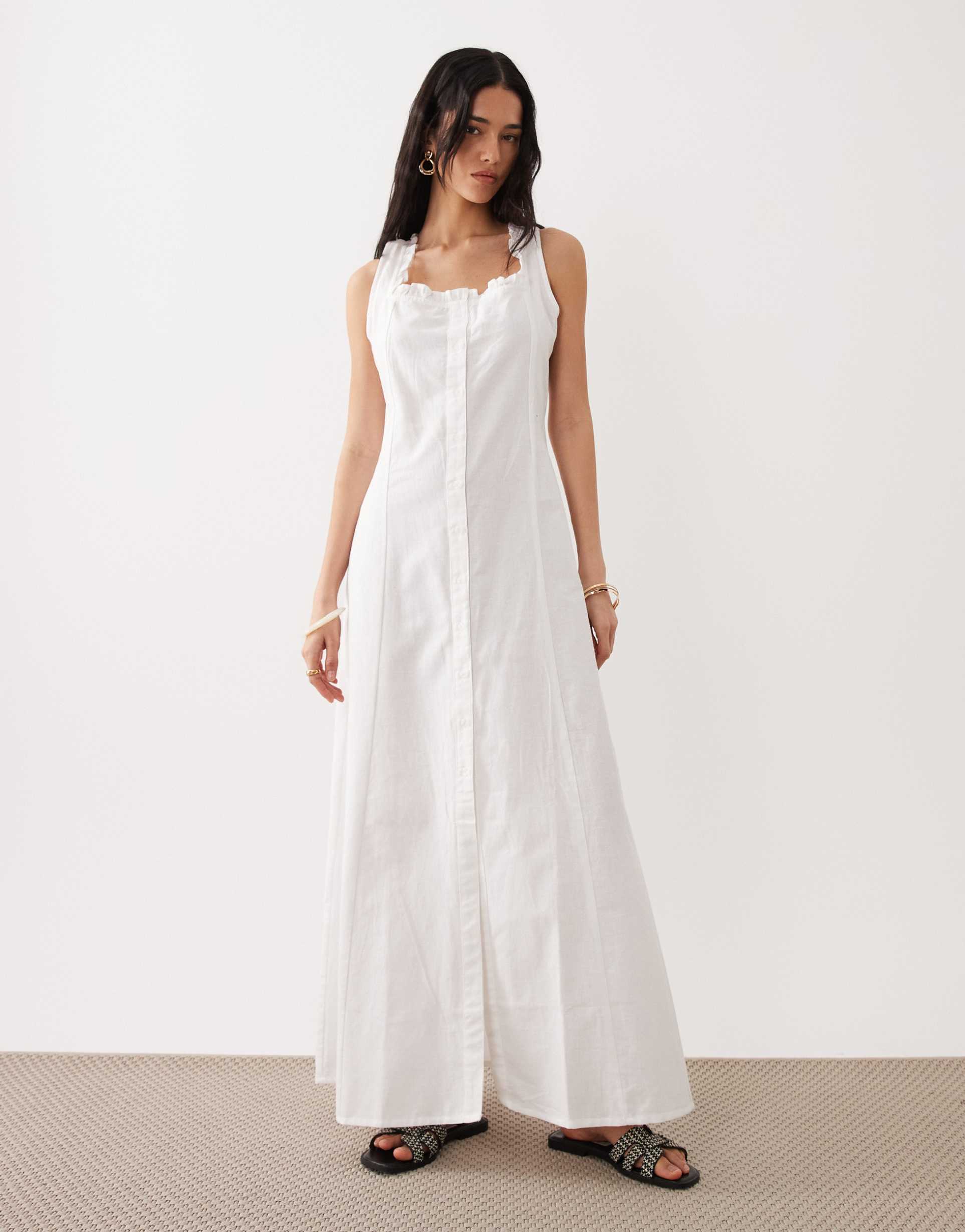 esmée button down beach maxi dress in white