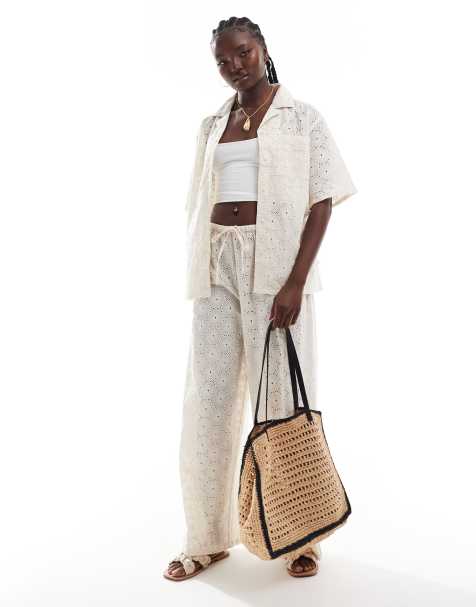 Esmee crochet beach co-ord in cream - view 1